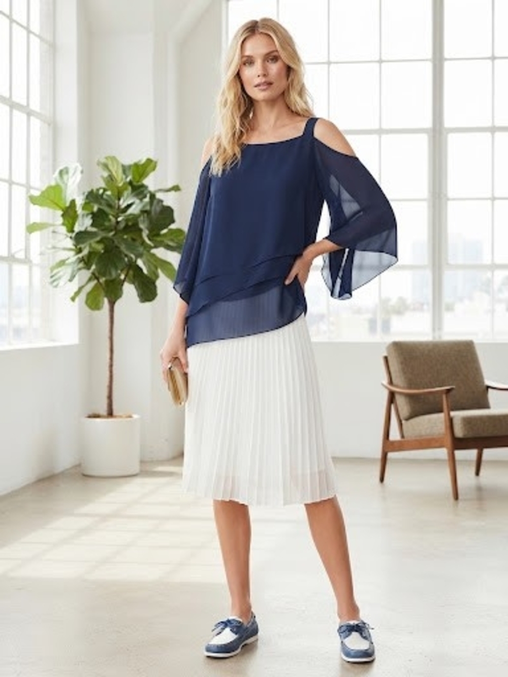 Cold-Shoulder Navy Top